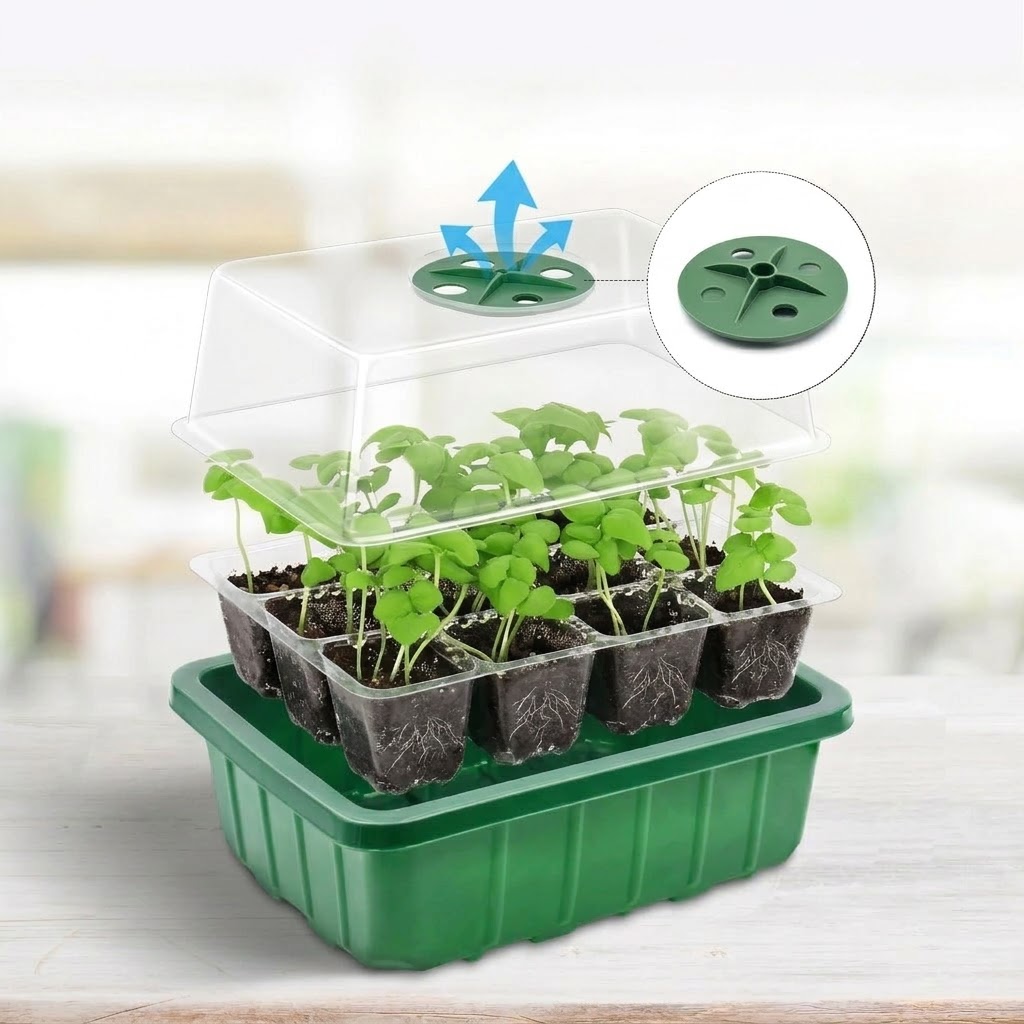 Seed Starter Tray - Regulowane kopuły nawilżające, przezroczysta taca na